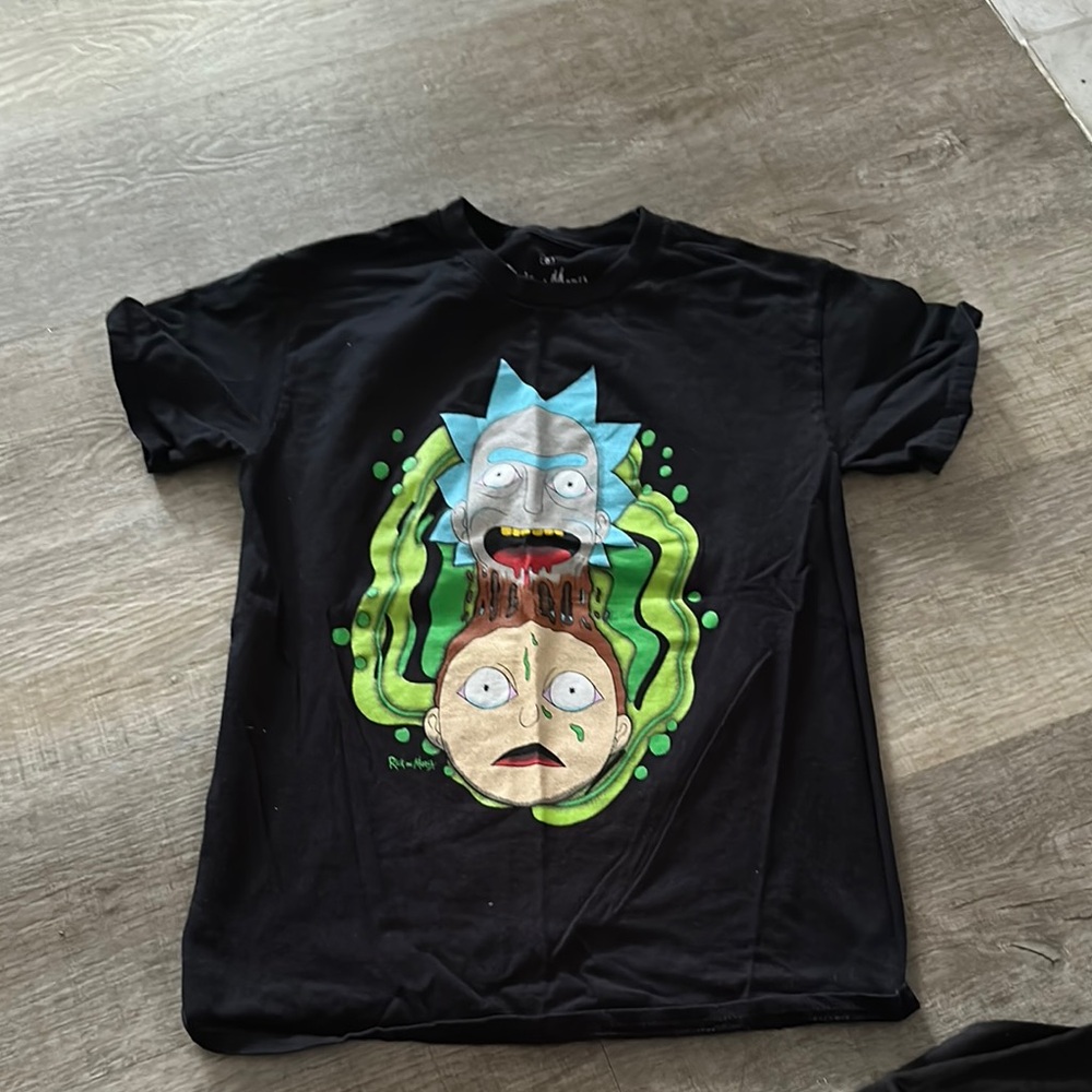 SHEIN Black Graphic Tee with Blue and Green Design
